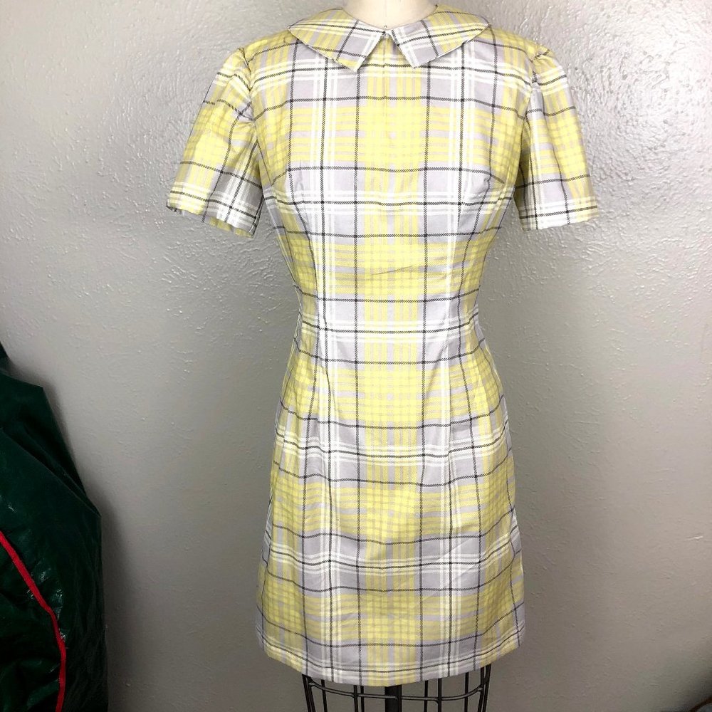 Yellow Plaid Cotton Fit and Flare Dress